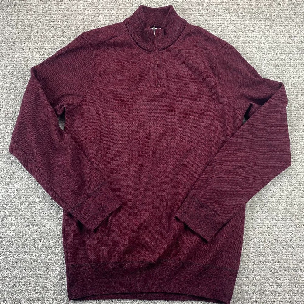 Robert Graham Sweater Men XXL Burgundy Knit 1/4 Zip Pullover Embroidered Cozy